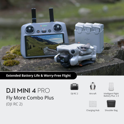 Brand-New DJI Mini 4 Pro Fly More Combo Plus: FHD Video, 10km Range, Omnidirectional Drone for Beginners at 249g Remote Control Elite