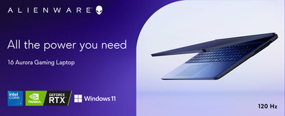 Alienware 16 Aurora Gaming Laptop AC16250-16" WQXGA 120Hz Display, Intel Core 7-240H Processor, 16GB DDR5 RAM, 1TB SSD, NVIDIA GeForce RTX 5050 8GB Graphics, Windows 11 Home, Onsite Service - Blue Elite