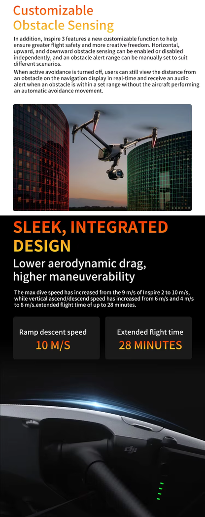 DJI Inspire 3 Camera Drone with Centimeter-Level RTK Positioning and Waypoint Pro Full-frame 8K/25fps CinemaDNG Dual Native ISO Elite