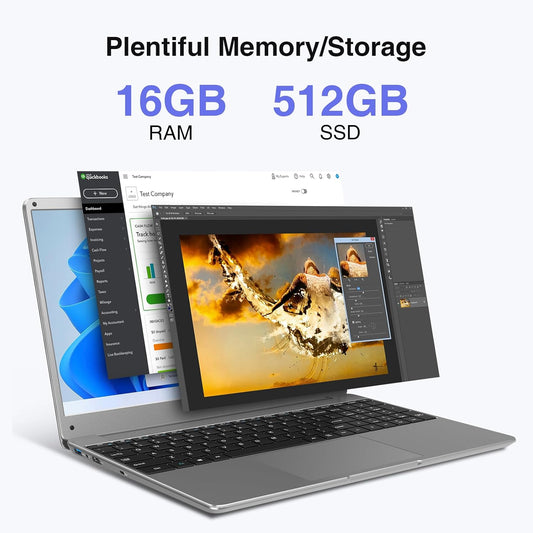 15.6" Windows 11 Laptop, Intel Core i3-5005U, 16GB RAM, 512GB SSD, FHD IPS Display, 2.4G/5G WiFi, BT5.0, RJ45, Webcam, Long Battery Life - for Work, Study, and Entertainment Elite