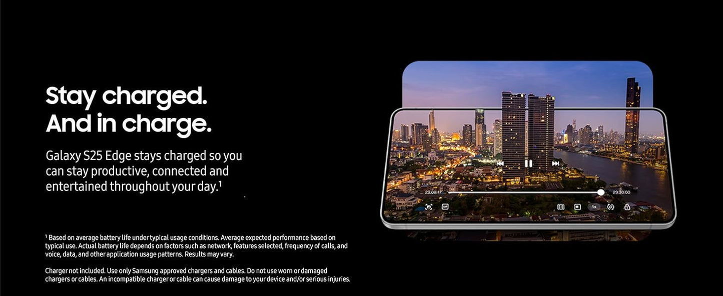 SAMSUNG Galaxy S25 Edge Cell Phone, 256 GB AI Smartphone, Unlocked Android, Night Video, Fast Processor, ProScaler Display, All-Day Battery, 2025, US 1 Yr Manufacturer Warranty, Titanium Silver Elite