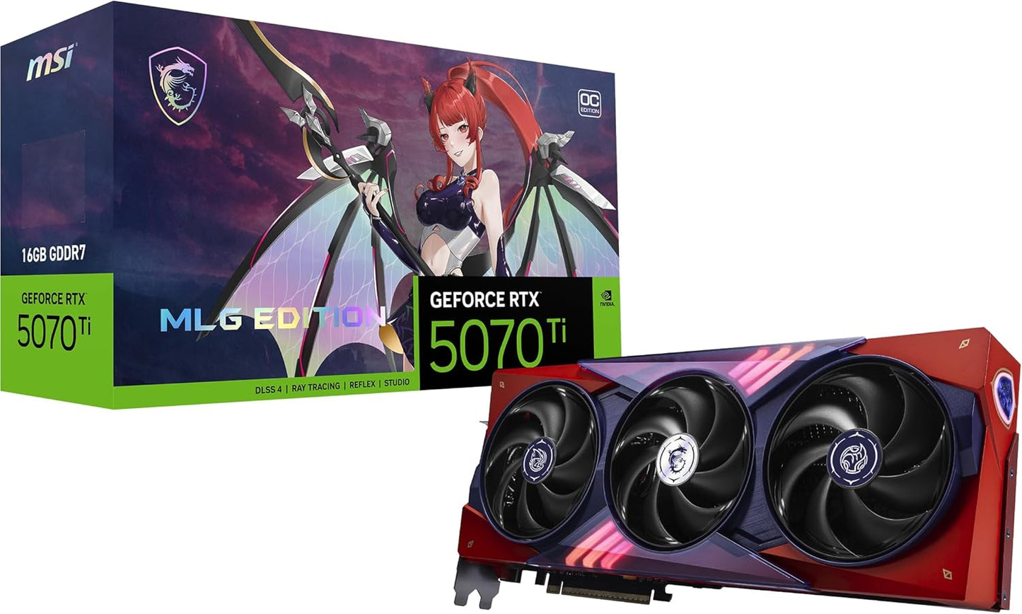 MSI Gaming RTX 5070 Ti 16G MLG Edition OC Graphics Card (16GB GDDR7, 256-bit, Extreme Clock 2580 MHz, DisplayPort x 3 2.1a, HDMI 2.1b, NVIDIA Blackwell Architecture) Elite