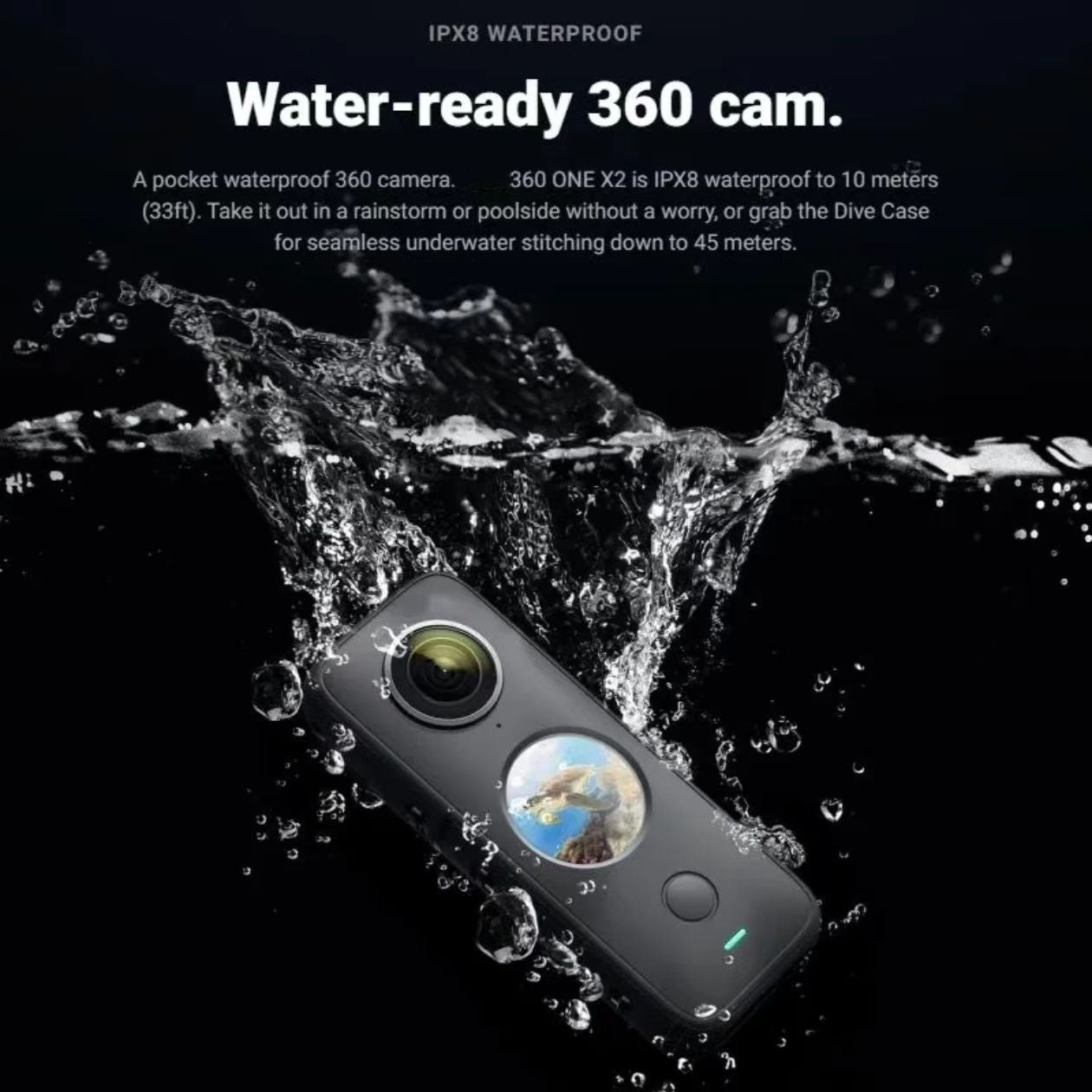 Insta360 One X2 360-Degree WaterProof Sports Action Camera with 5.7K AI Edit Live Webcam Voice Control Panoramic Features Elite