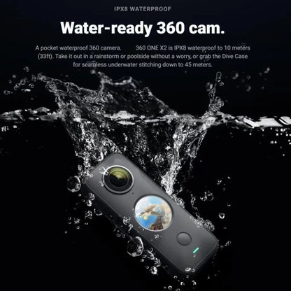 Insta360 One X2 360-Degree WaterProof Sports Action Camera with 5.7K AI Edit Live Webcam Voice Control Panoramic Features Elite