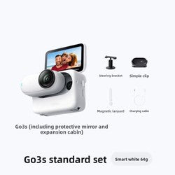 In-sta360 Go3s 128GB White Miniature Action & Sports Camcorder 4K Hand-Free POVs Stabilized Battery Life for 140 Minutes Elite