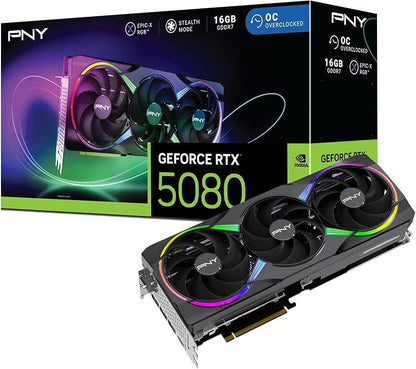 PNY NVIDIA GeForce RTX™ 5080 OC Triple Fan, Graphics Card (16GB GDDR7, 256-bit, Boost Speed: 2730 MHz, PCIe® 5.0, HDMI®/DP 2.1, 2.99-Slot, NVIDIA Blackwell Architecture, DLSS 4) Elite