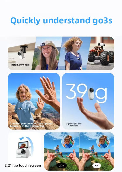 In-sta360 Go3s 128GB White Miniature Action & Sports Camcorder 4K Hand-Free POVs Stabilized Battery Life for 140 Minutes Elite