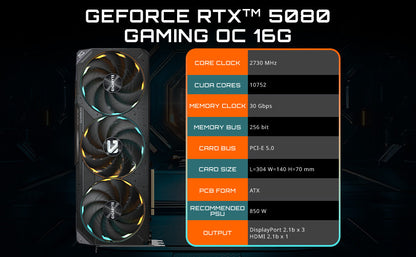 GIGABYTE GeForce RTX 5080 Gaming OC 16G Graphics Card, WINDFORCE Cooling System, 16GB 256-bit GDDR7, GV-N5080GAMING OC-16GD Video Card Elite