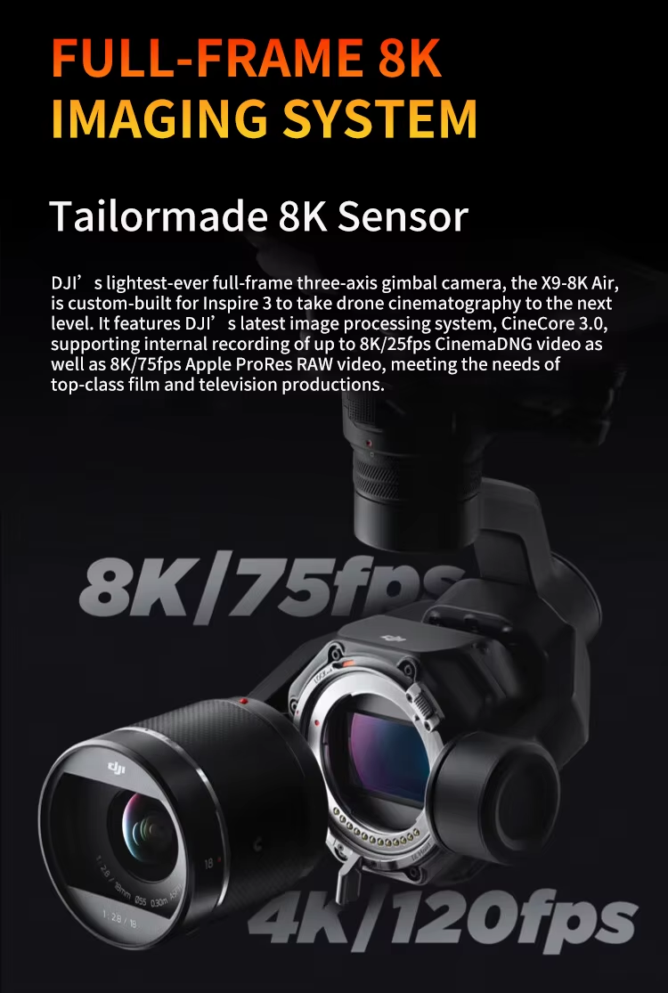 DJI Inspire 3 Camera Drone with Centimeter-Level RTK Positioning and Waypoint Pro Full-frame 8K/25fps CinemaDNG Dual Native ISO Elite