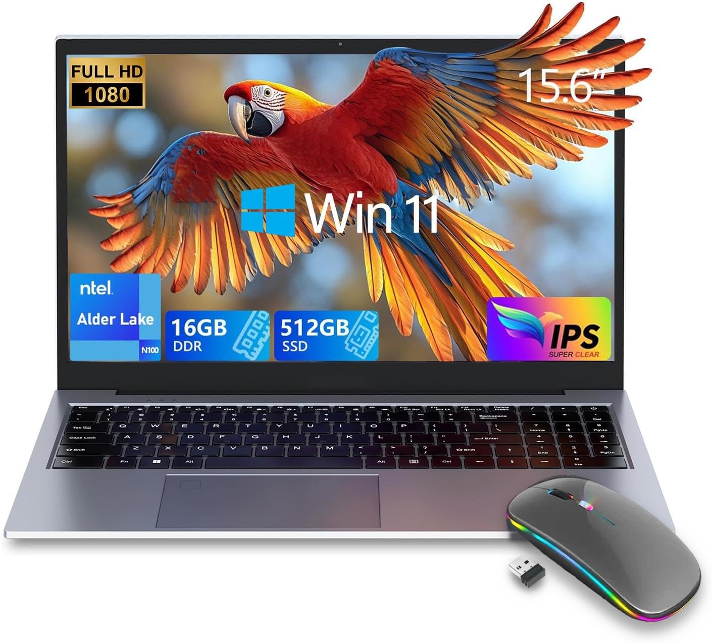 ZOLWAYTAC Laptop Gaming,Gaming laptops,16GB DDR4 512GB SSD,with N100 Processor(UP to 3.4Ghz,4C/4T),15.6" FHD 1920 * 1080P,Full Metal Housing,WiFi,BT,USB3.2,Type C Charging,180°Open Angle,Metallic Grey Elite