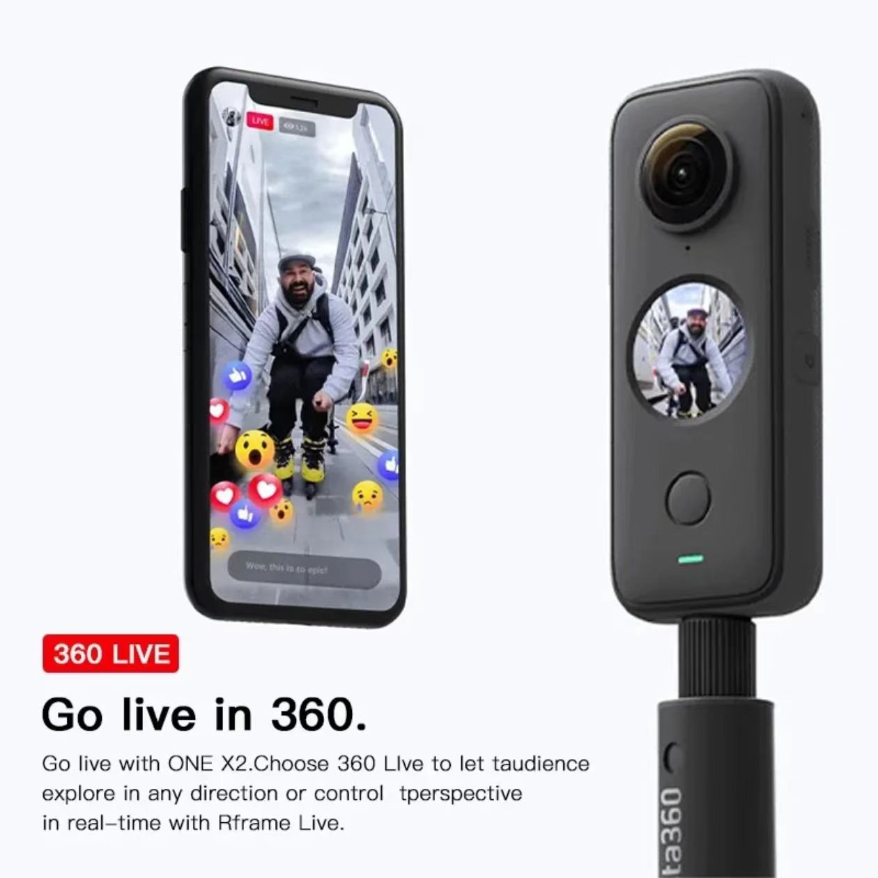 Insta360 One X2 360-Degree WaterProof Sports Action Camera with 5.7K AI Edit Live Webcam Voice Control Panoramic Features Elite