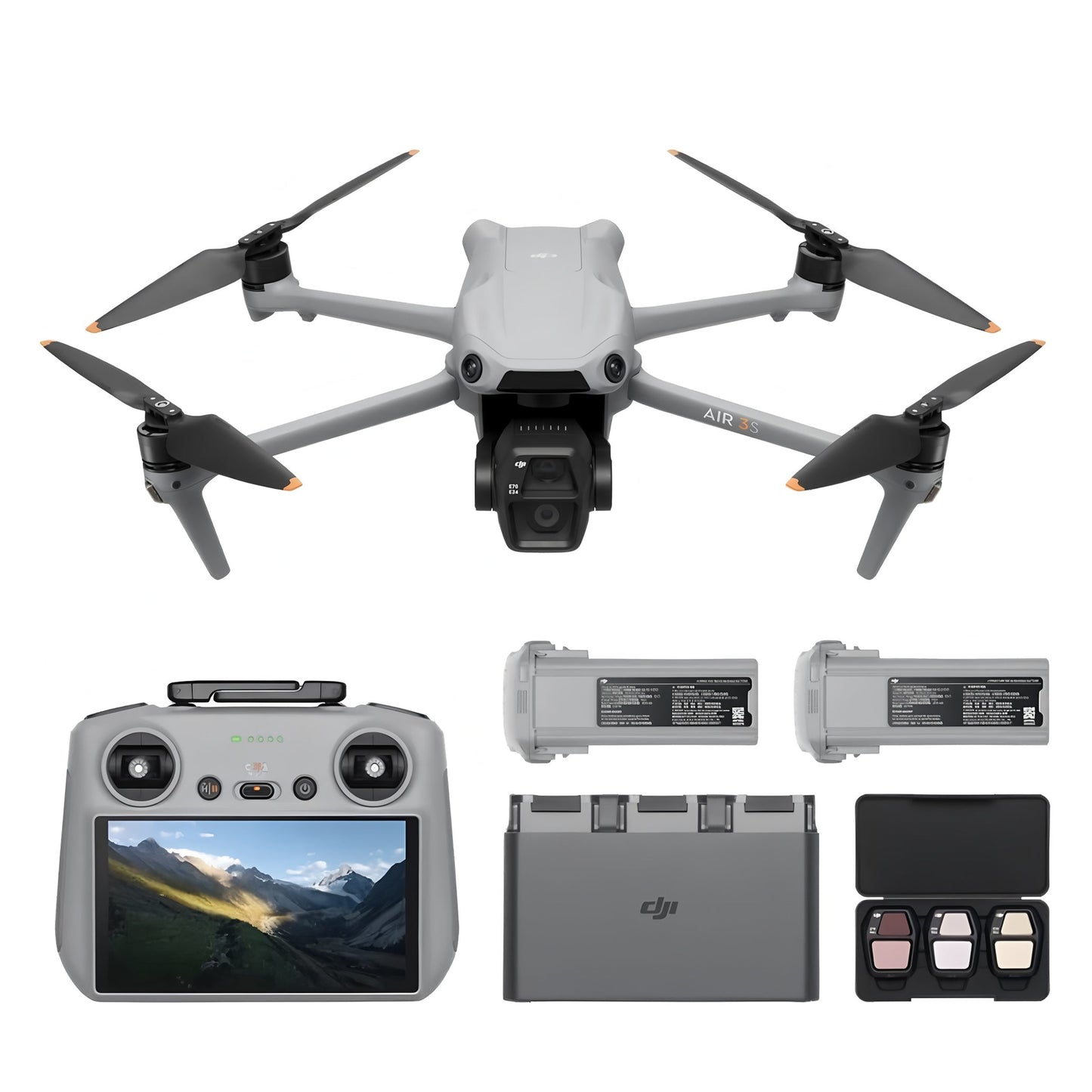 DJI Air 3S Fly More Combo, RC 2 Screen, 1" CMOS, 4K/60fps, Omni Sensors, 2 Cameras, 3 Batteries, Extended Flight Elite
