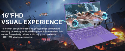 2025 16 Inch Gaming Laptop N5095 (Up to 2.9 GHz) 12GB+512GB SSD Support 1TB Expand Win 11 Laptops 1920 * 1200 FHD Screen 5G WiFi BT 4.2 Webcam Cooling Fan Numeric Keypad-Purple Elite