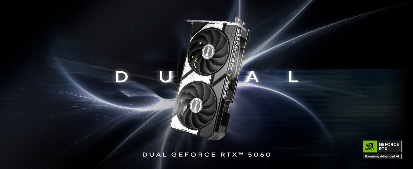 ASUS Dual GeForce RTX™ 5060 8GB GDDR7 OC Edition (PCIe 5.0, 8GB GDDR7, DLSS 4, HDMI 2.1b, DisplayPort 2.1b, 2.5-Slot Design, Axial-tech Fan Design, 0dB Technology, and More) Elite