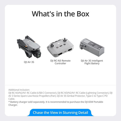 For DJI Air 3S (RC-N3) Prosumer Drones with 4K Dual-Camera 1\" CMOS Wide-Angle Camera 45-min Max Flight 20km Transmission Range Elite