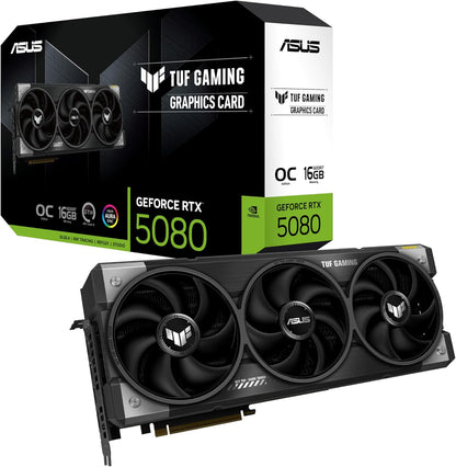 ASUS TUF Gaming GeForce RTX ™ 5080 16GB GDDR7 OC Edition Gaming Graphics Card (PCIe® 5.0, HDMI®/DP 2.1, 3.6-Slot, Military-Grade Components, Protective PCB Coating, axial-tech Fans, Vapor Chamber) Elite