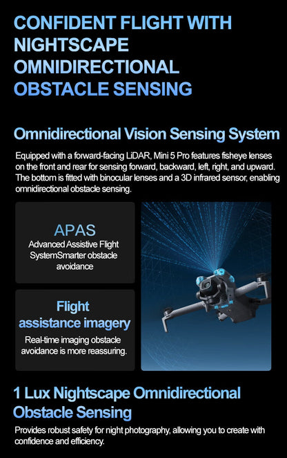 New for DJI Mini Drone Camera 4K Mini 5 Pro Omnidirectional Obstacle Sensing 20km FHD Video Transmission ActiveTrack 360 Degrees Elite