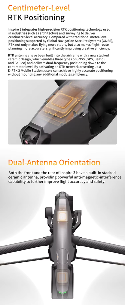 DJI Inspire 3 Camera Drone with Centimeter-Level RTK Positioning and Waypoint Pro Full-frame 8K/25fps CinemaDNG Dual Native ISO Elite