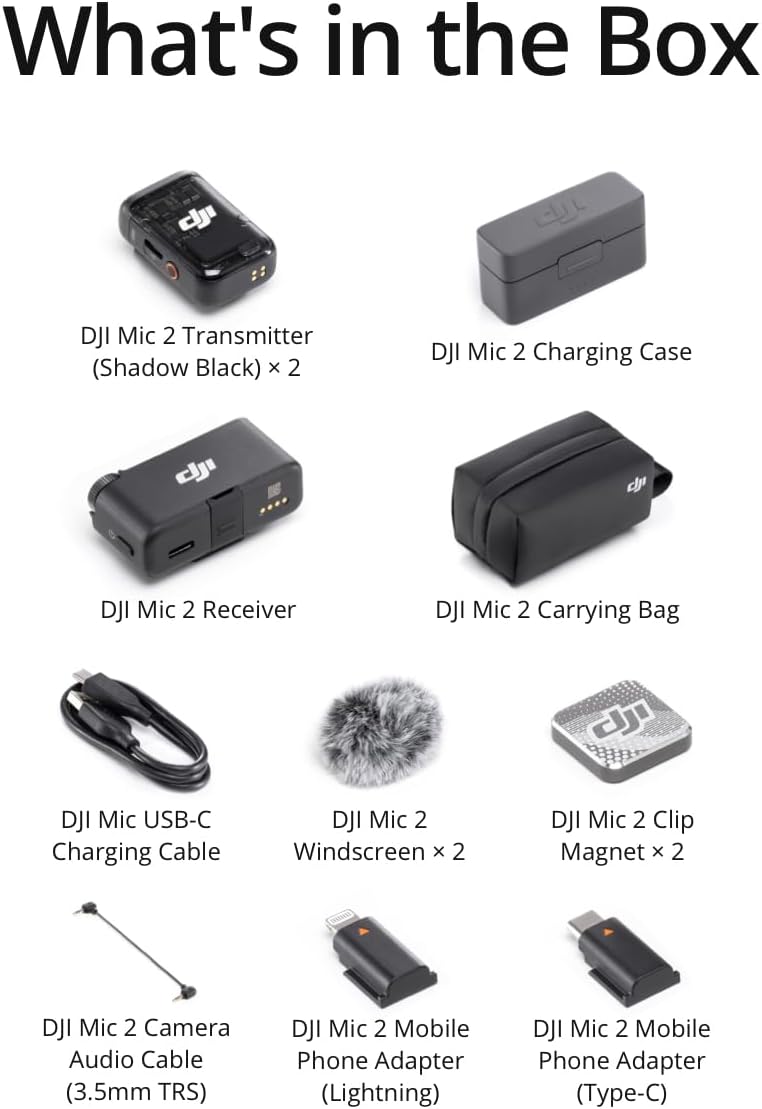 DJI Mic 2 2 TX 1 RX Charging Case Wireless Intelligent Noise Cancelling Lavalier Microphone 32-bit Float Internal Recording 820 Elite