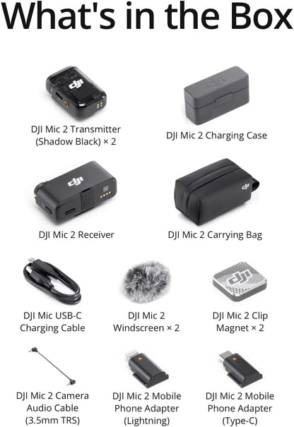 DJI Mic 2 2 TX 1 RX Charging Case Wireless Intelligent Noise Cancelling Lavalier Microphone 32-bit Float Internal Recording 820 Elite