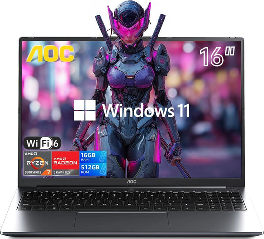 2025 AMD Laptop, 16 inch Gaming Laptop with AMD Ryzen 7 7735HS Processor (8C/16T, up to 4.75GHz), 16GB DDR5 512GB NVMe SSD Work Laptop, 16″ FHD Display, Metal casing, WiFi-6, Backlit KB, Webcam, HDMI Elite