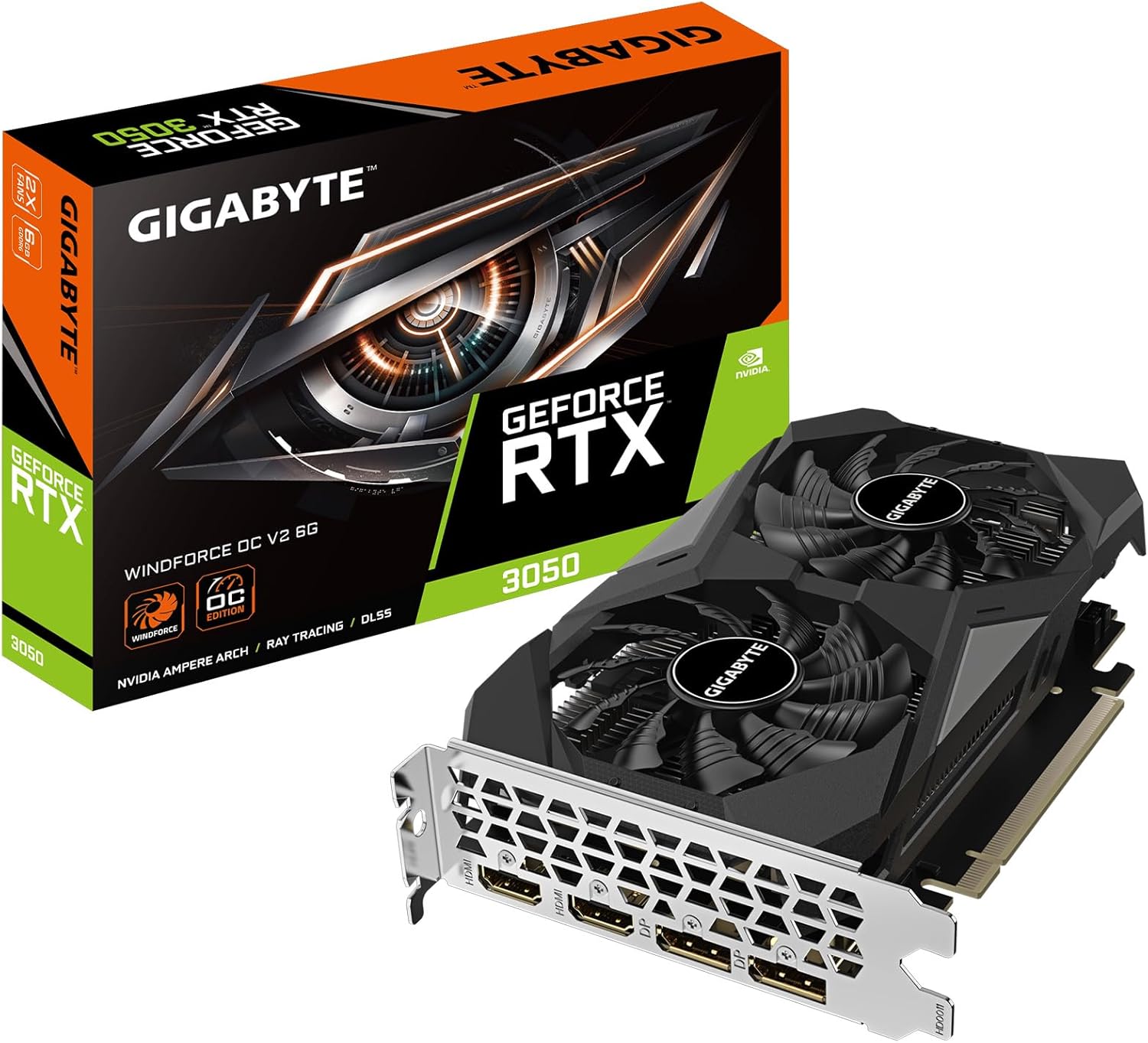 GIGABYTE GeForce RTX 3050 WINDFORCE OC V2 6G Graphics Card, 2X WINDFORCE Fans, 6GB GDDR6 96-bit GDDR6, GV-N3050WF2OCV2-6GD Graphics Card Elite