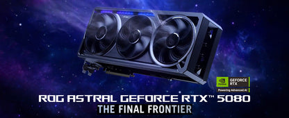 ASUS ROG Astral GeForce RTX™ 5080 OC Edition Gaming Graphics Card (PCIe® 5.0, 16GB GDDR7, HDMI®/DP 2.1, 3.8-Slot, 4-Fan Design, Axial-tech Fans, Patented Vapor Chamber, Phase-Change GPU Thermal pad) Elite