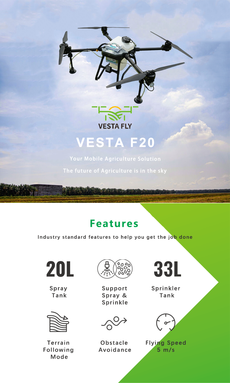 Vesta F20 F30 Combo Agriculture Agricultural Payload Sprayer Drone 20L tank 42kg Spreading Payload Dual Atomized Spraying System Elite