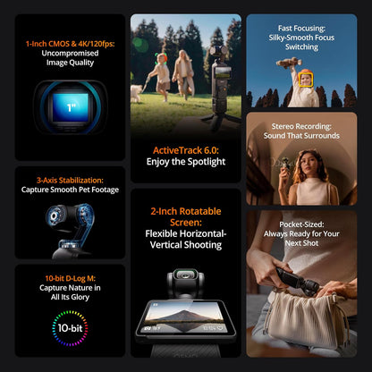 For DJI Osmo Pocket 3 1\" CMOS 4K/120fps Digital Vlogging Camera 3-Axis Stabilization Fast Focusing Face/Object for YouTube Elite