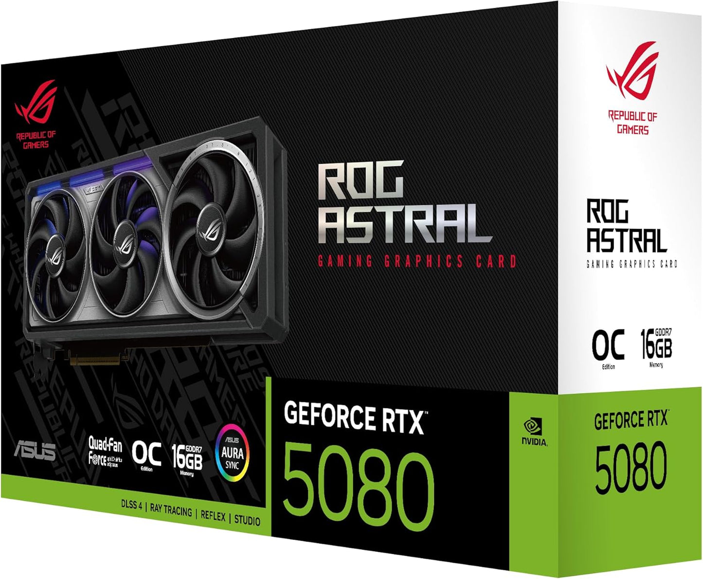 ASUS ROG Astral GeForce RTX™ 5080 OC Edition Gaming Graphics Card (PCIe® 5.0, 16GB GDDR7, HDMI®/DP 2.1, 3.8-Slot, 4-Fan Design, Axial-tech Fans, Patented Vapor Chamber, Phase-Change GPU Thermal pad) Elite