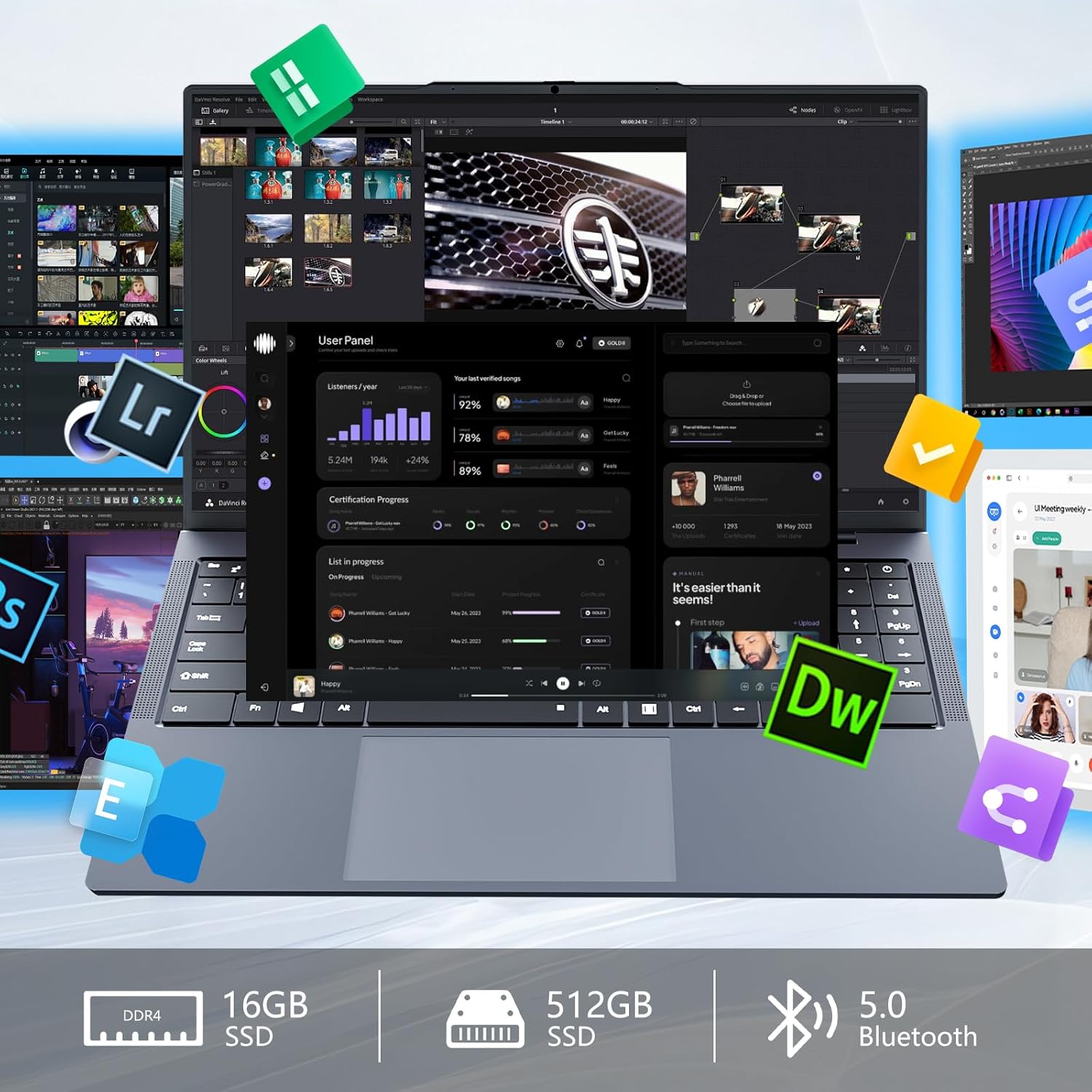 16 Inch Laptop Computer, FHD IPS 1200p Screen, Gaming Laptop i5 (Up to 3.6GHz) for 16GB LPDDR4 RAM 1TB SSD, 180 Angle Open WiFi 5 HDMI Backlit Keyboard UHD Graphics 617 with Numeric Keypad Elite