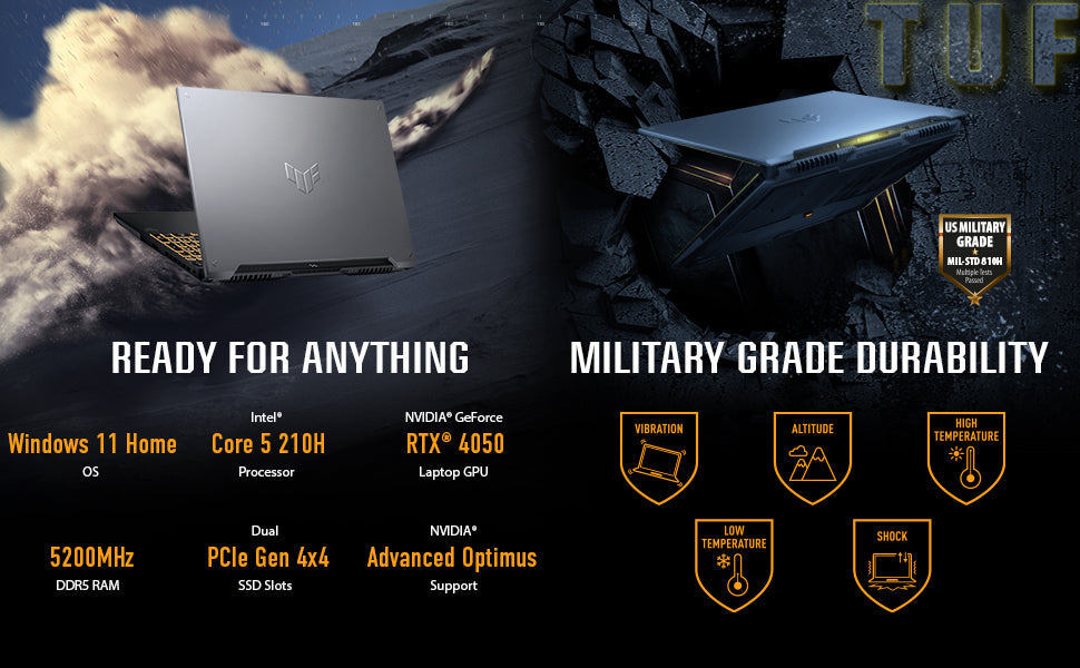 ASUS TUF Gaming F16 (2024) Gaming Laptop, 16” FHD+ 144Hz IPS-Level 16:10 Display, Intel® Core™ 5 210H Processor, NVIDIA® GeForce RTX™ 4050, 8GB DDR5, 512GB PCIe Gen4 SSD, Wi-Fi 6, Windows 11 Home Elite