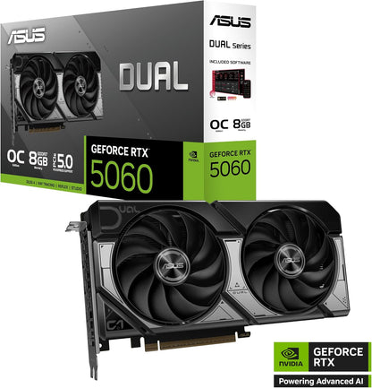 ASUS Dual GeForce RTX™ 5060 8GB GDDR7 OC Edition (PCIe 5.0, 8GB GDDR7, DLSS 4, HDMI 2.1b, DisplayPort 2.1b, 2.5-Slot Design, Axial-tech Fan Design, 0dB Technology, and More) Elite