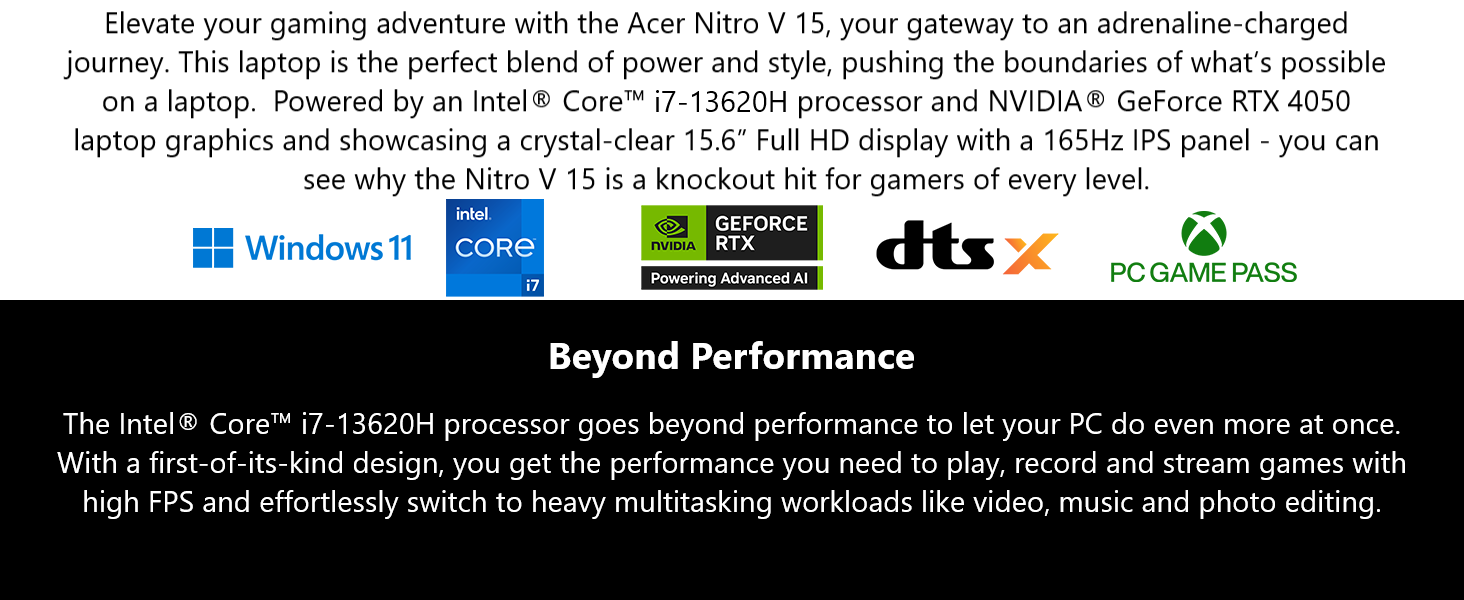 Acer Nitro V Gaming Laptop | Intel Core i7-13620H Processor | NVIDIA GeForce RTX 4050 Laptop GPU | 15.6" FHD IPS 165Hz Display | 16GB DDR5 | 1TB Gen 4 SSD | Wi-Fi 6 | Backlit KB | ANV15-52-76NK Elite