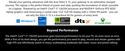 Acer Nitro V Gaming Laptop | Intel Core i7-13620H Processor | NVIDIA GeForce RTX 4050 Laptop GPU | 15.6" FHD IPS 165Hz Display | 16GB DDR5 | 1TB Gen 4 SSD | Wi-Fi 6 | Backlit KB | ANV15-52-76NK Elite