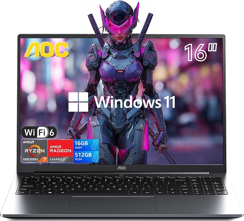 2025 AMD Laptop, 16 inch Gaming Laptop with AMD Ryzen 7 7735HS Processor (8C/16T, up to 4.75GHz), 16GB DDR5 512GB NVMe SSD Work Laptop, 16″ FHD Display, Metal casing, WiFi-6, Backlit KB, Webcam, HDMI Elite