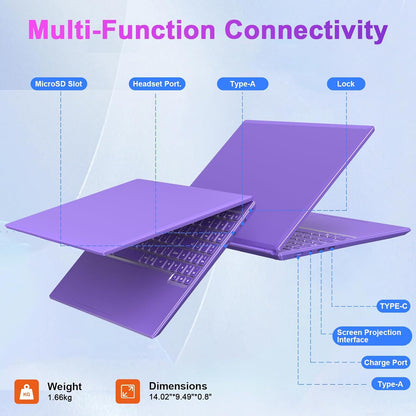 2025 16 Inch Gaming Laptop N5095 (Up to 2.9 GHz) 12GB+512GB SSD Support 1TB Expand Win 11 Laptops 1920 * 1200 FHD Screen 5G WiFi BT 4.2 Webcam Cooling Fan Numeric Keypad-Purple Elite