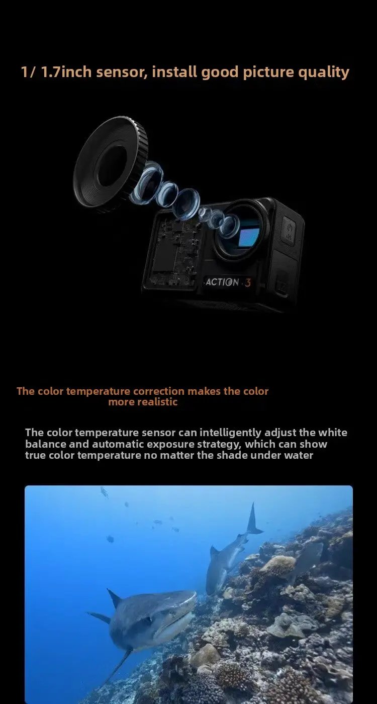 DJI  Action 3 Standard  With Quick-release Design for Easy Horizontal and Vertical Mounting 4K/120fps & Super-Wide FOV Elite