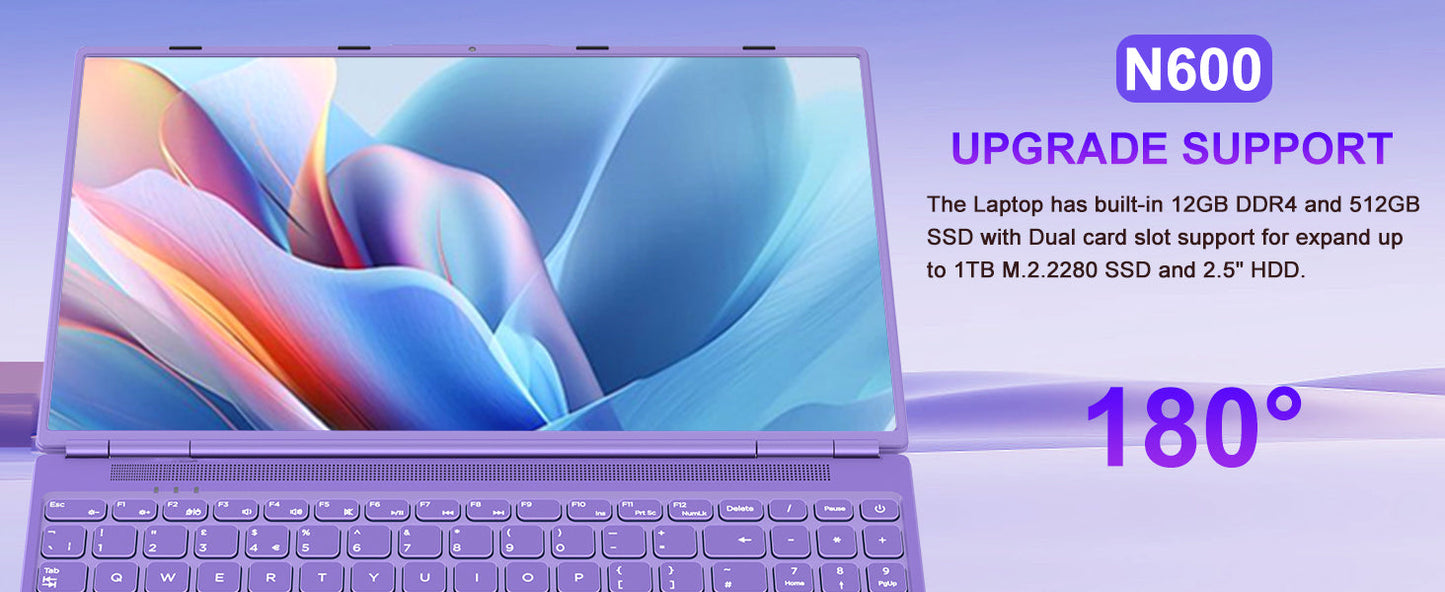 2025 16 Inch Gaming Laptop N5095 (Up to 2.9 GHz) 12GB+512GB SSD Support 1TB Expand Win 11 Laptops 1920 * 1200 FHD Screen 5G WiFi BT 4.2 Webcam Cooling Fan Numeric Keypad-Purple Elite
