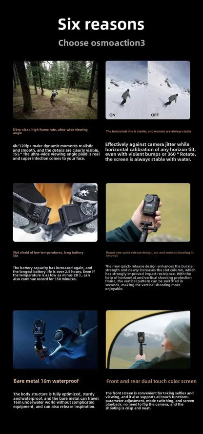 DJI  Action 3 Standard  With Quick-release Design for Easy Horizontal and Vertical Mounting 4K/120fps & Super-Wide FOV Elite